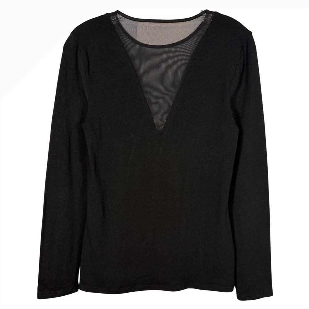 EXPRESS Long Sleeve Deep V Mesh Top, Scoop Neckline, Black, Size Medium